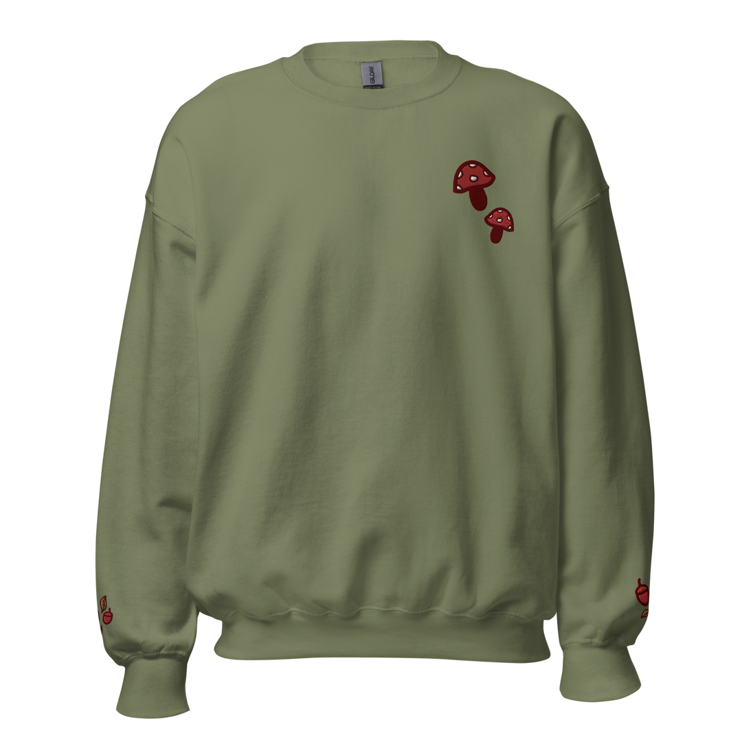 Left Embroidered Pocket Mushroom and sleeves Unisex Sweatshirt Cozy Vibes