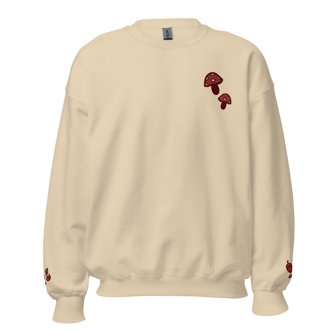 Left Embroidered Pocket Mushroom and sleeves Unisex Sweatshirt Cozy Vibes