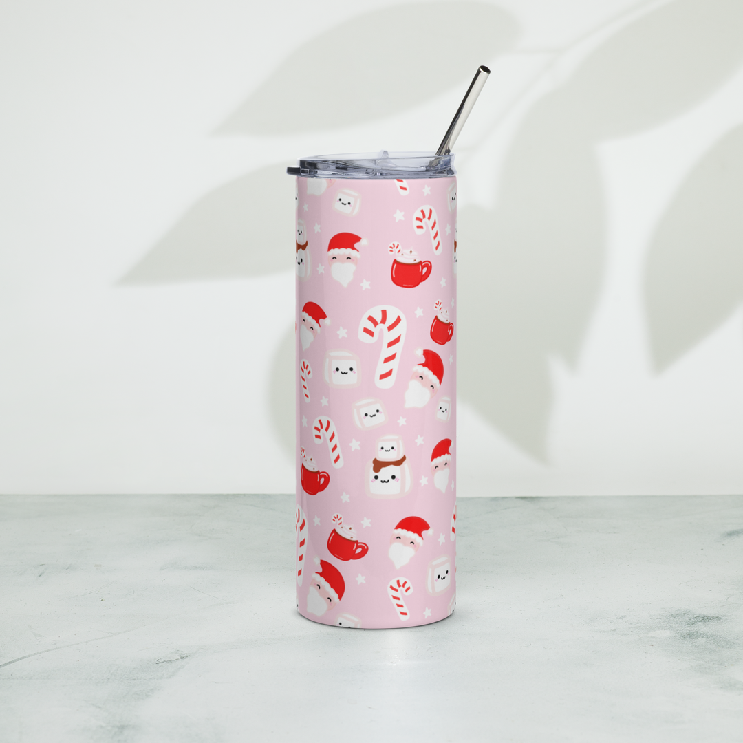 Candy Cane Christmas Stainless steel tumbler Pink