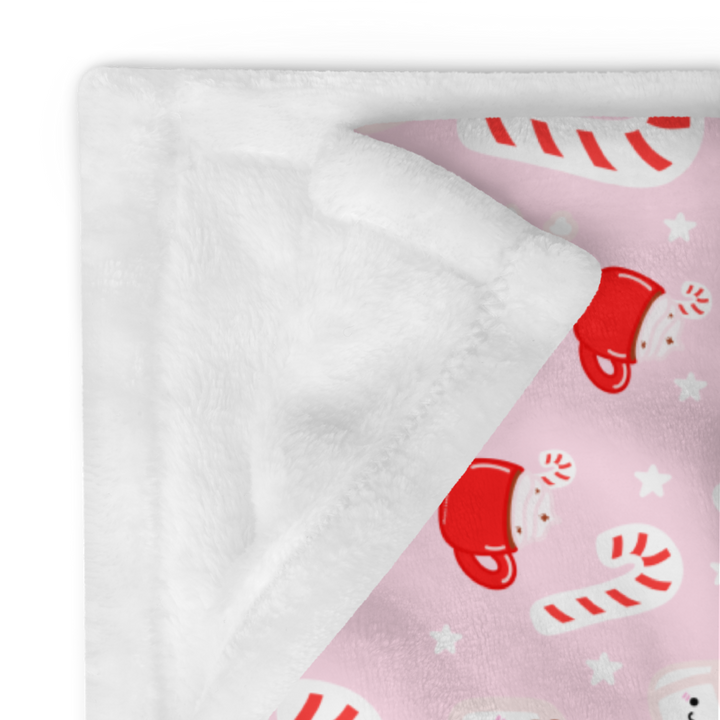 Candy Cane Christmas Pattern Throw Blanket Light Pink