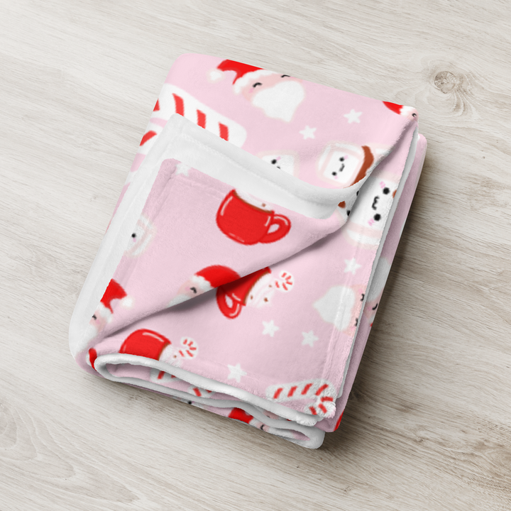 Candy Cane Christmas Pattern Throw Blanket Light Pink